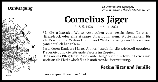 Traueranzeige von Cornelius Jäger von OF