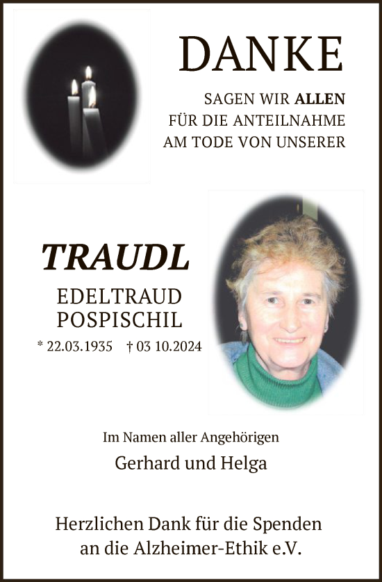 Traueranzeige von Edeltraud Pospischil von OF