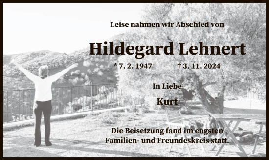 Traueranzeige von Hildegard Lehnert von OF
