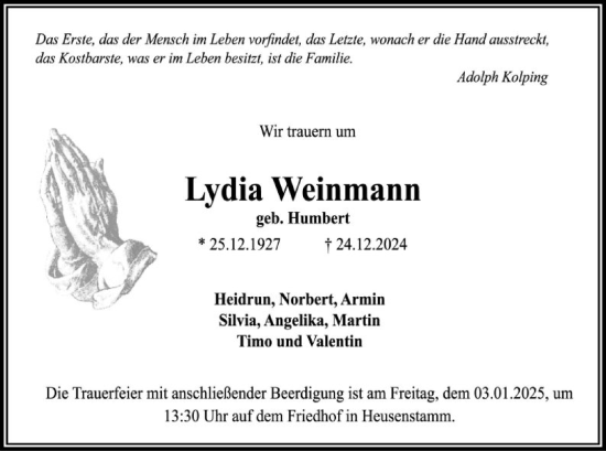 Traueranzeige von Lydia Weinmann von OF