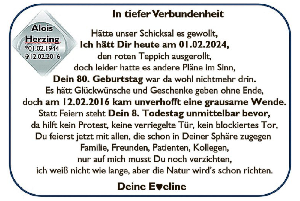  Traueranzeige für Alois Herzing vom 01.02.2024 aus OF