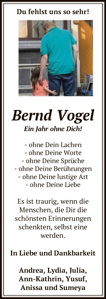 Traueranzeige für Bernd Vogel vom 08.02.2024 aus OF