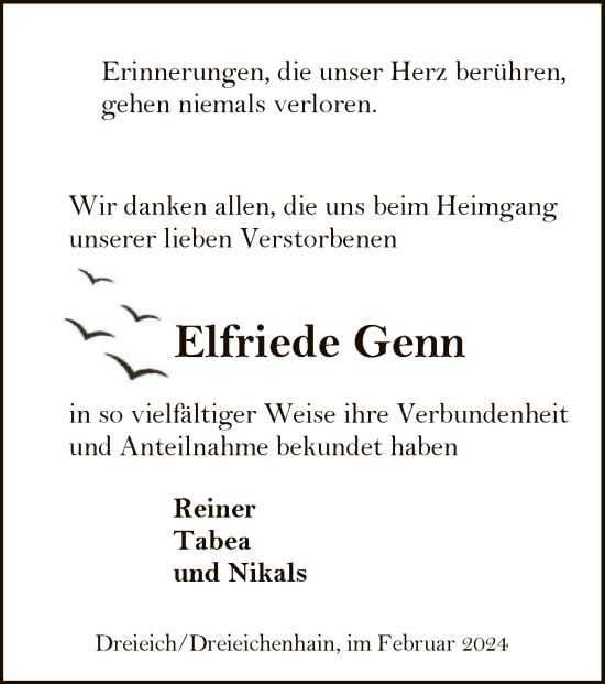 Traueranzeige von Elfriede Genn von OF