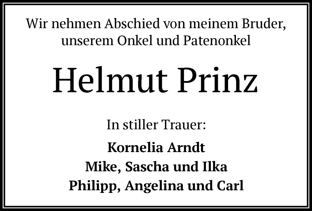  Traueranzeige für Helmut Prinz vom 17.02.2024 aus OF