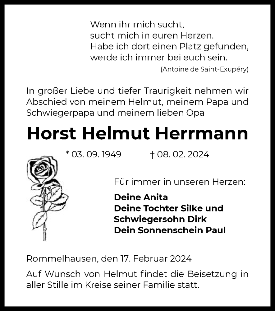  Traueranzeige für Horst Helmut Herrmann vom 17.02.2024 aus OF