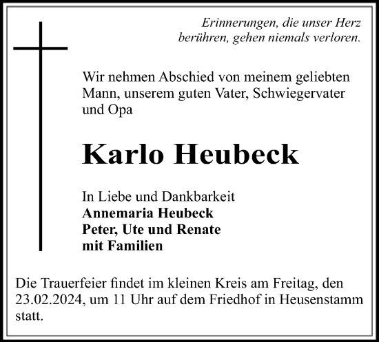 Traueranzeige von Karlo Heubeck von OF
