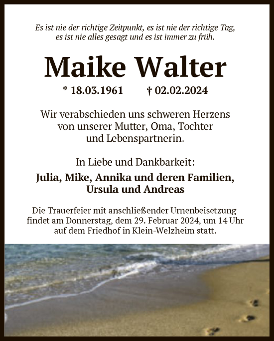 Traueranzeige von Maike Walter von OF