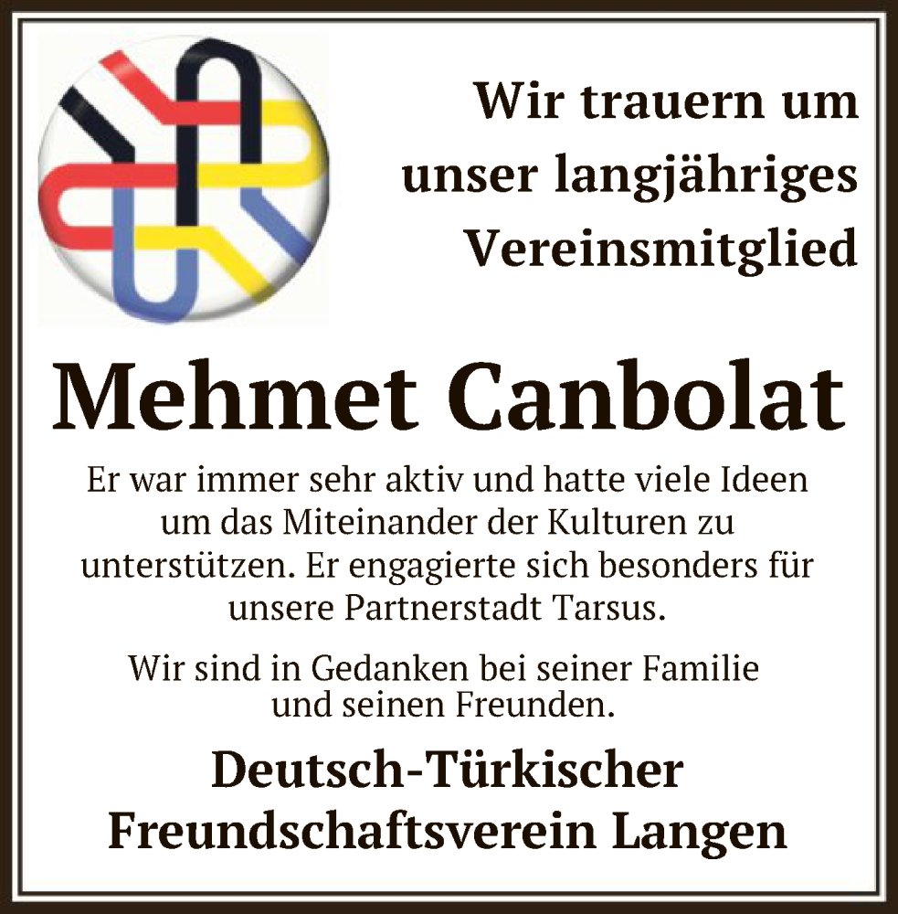  Traueranzeige für Mehmet Canbolat vom 24.02.2024 aus OF