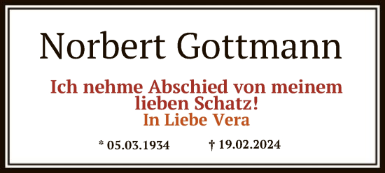 Traueranzeige von Norbert Gottmann von OF