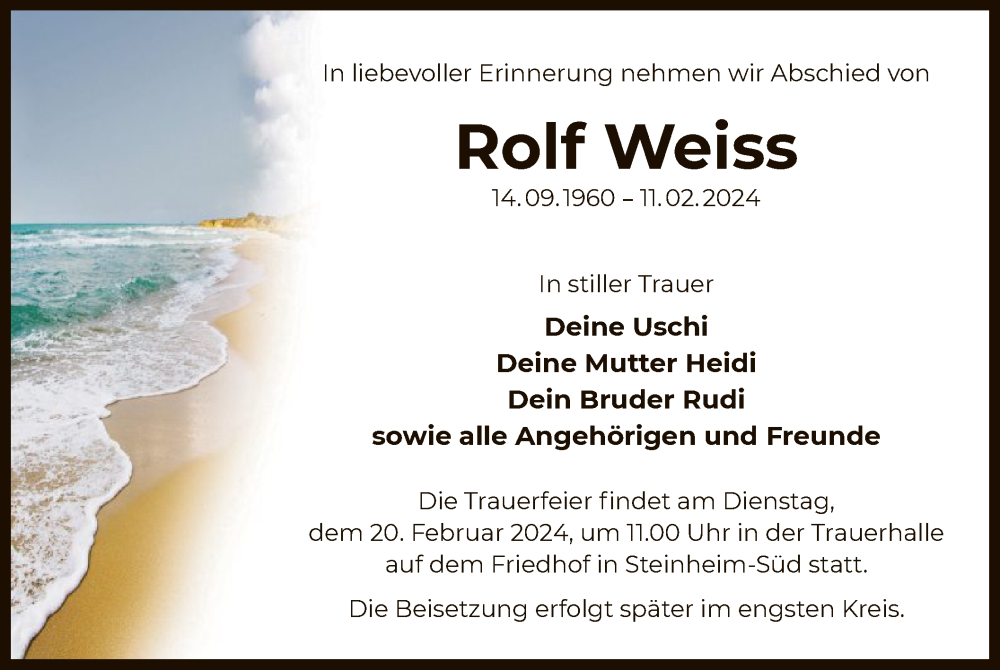  Traueranzeige für Rolf Weiss vom 17.02.2024 aus OF