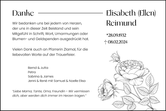 Traueranzeige von Elisabeth  Reimund von OF
