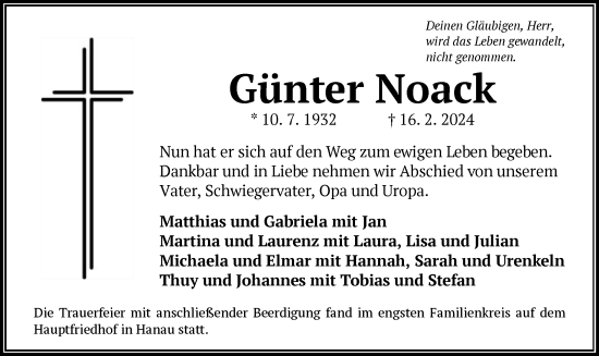 Traueranzeige von Günter Noack von OF