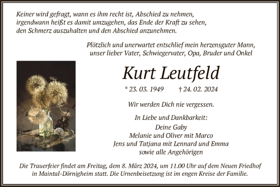 Traueranzeige von Kurt Leutfeld von OF