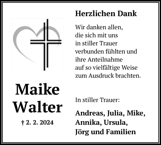 Traueranzeige von Maike Walter von OF