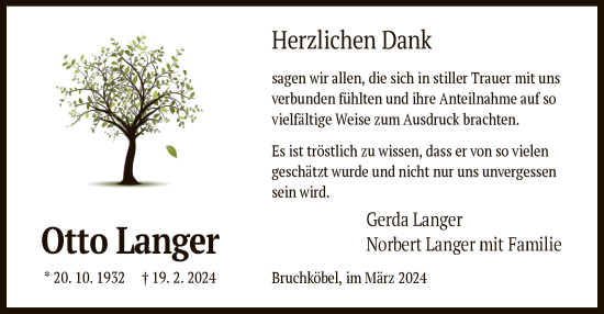 Traueranzeige von Otto Langer von OF