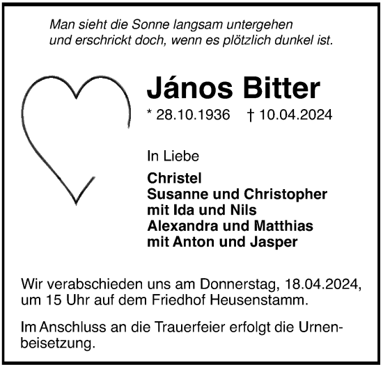 Traueranzeige von Janos Bitter von OF