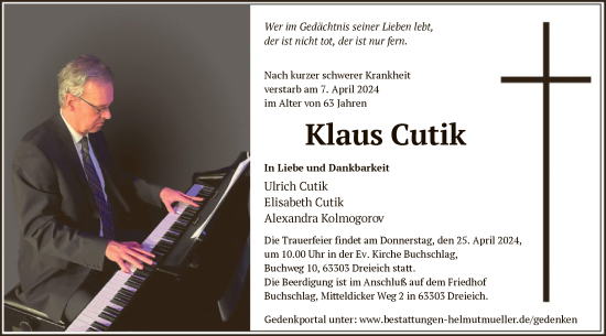 Traueranzeige von Klaus Cutik von OF