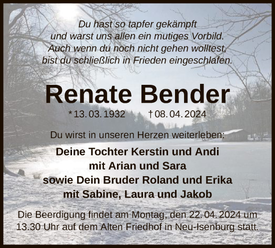 Traueranzeige von Renate Bender von OF