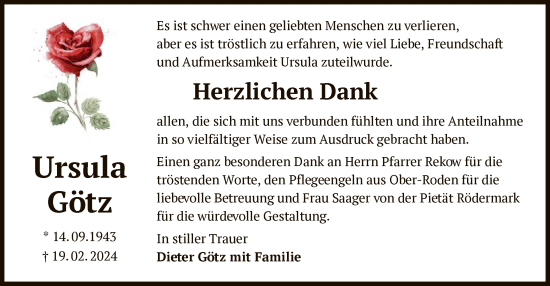 Traueranzeige von Ursula Götz von OF