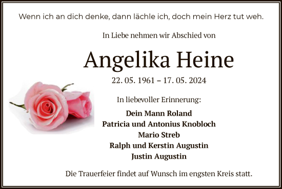 Traueranzeige von Angelika Heine von OF