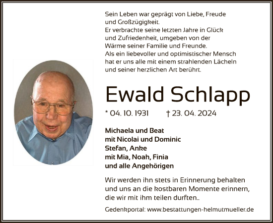 Traueranzeige von Ewald Schlapp von OF