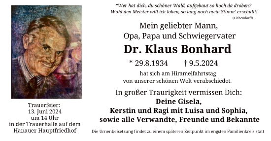Traueranzeige von Klaus Bonhard von OF