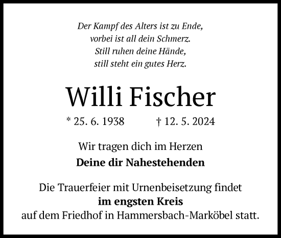 Traueranzeige von Willi Fischer von OF