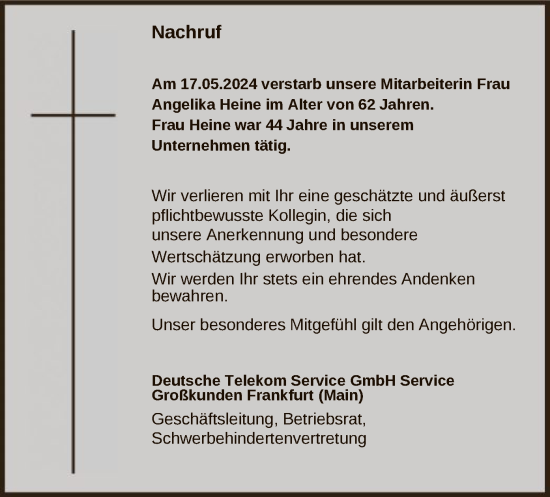 Traueranzeige von Angelika Heine von OF