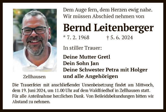 Traueranzeige von Bernd Leitenberger von OF