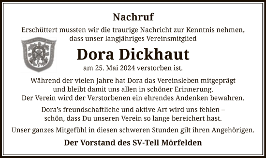 Traueranzeige von Dora Dickhaut von OF