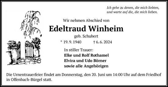 Traueranzeige von Edeltraud Winheim von OF