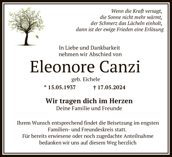 Traueranzeige von Eleonore Canzi von OF
