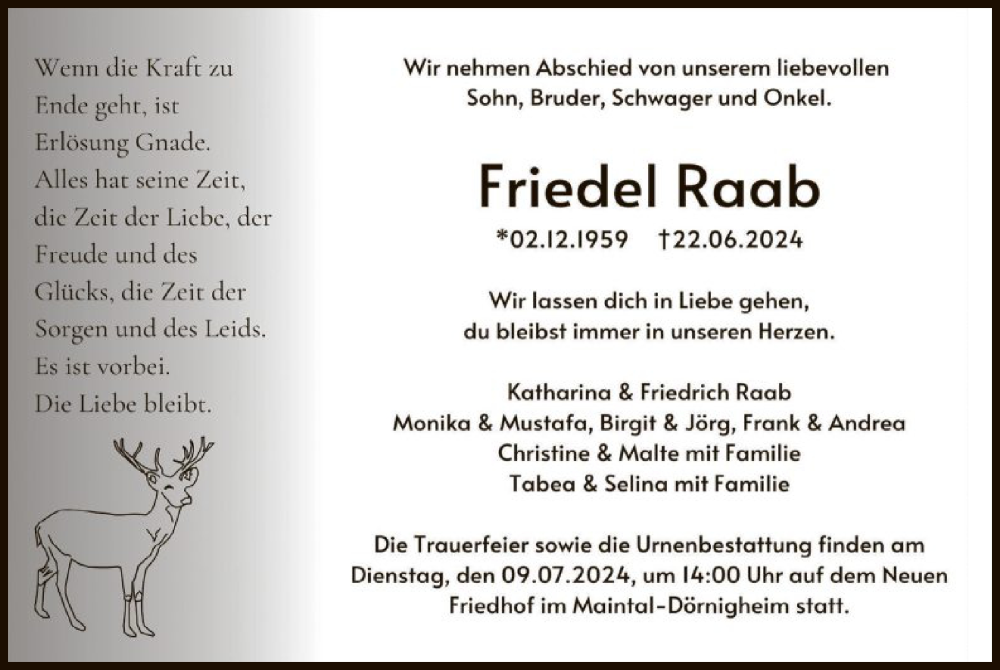  Traueranzeige für Friedel Raab vom 29.06.2024 aus OF