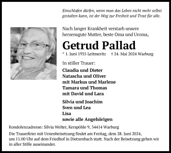 Traueranzeige von Getrud Pallad von OF