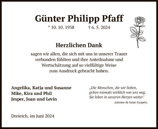 Traueranzeige von Günter Philipp Pfaff von OF