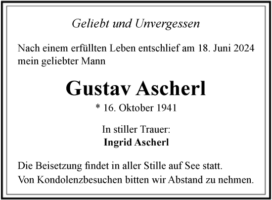 Traueranzeige von Gustav Ascherl von OF