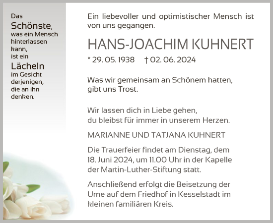 Traueranzeige von Hans-Joachim Kuhnert von OF