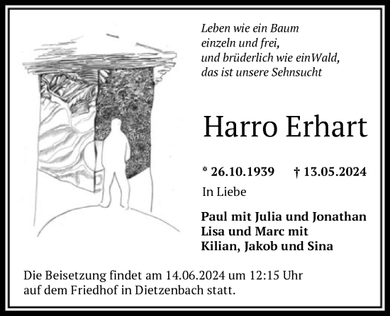 Traueranzeige von Harro Erhart von OF