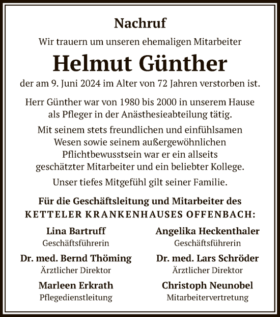 Traueranzeige von Helmut Günther von OF