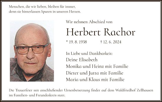 Traueranzeige von Herbert Rachor von OF
