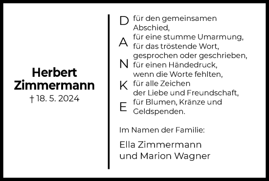 Traueranzeige von Herbert Zimmermann von OF