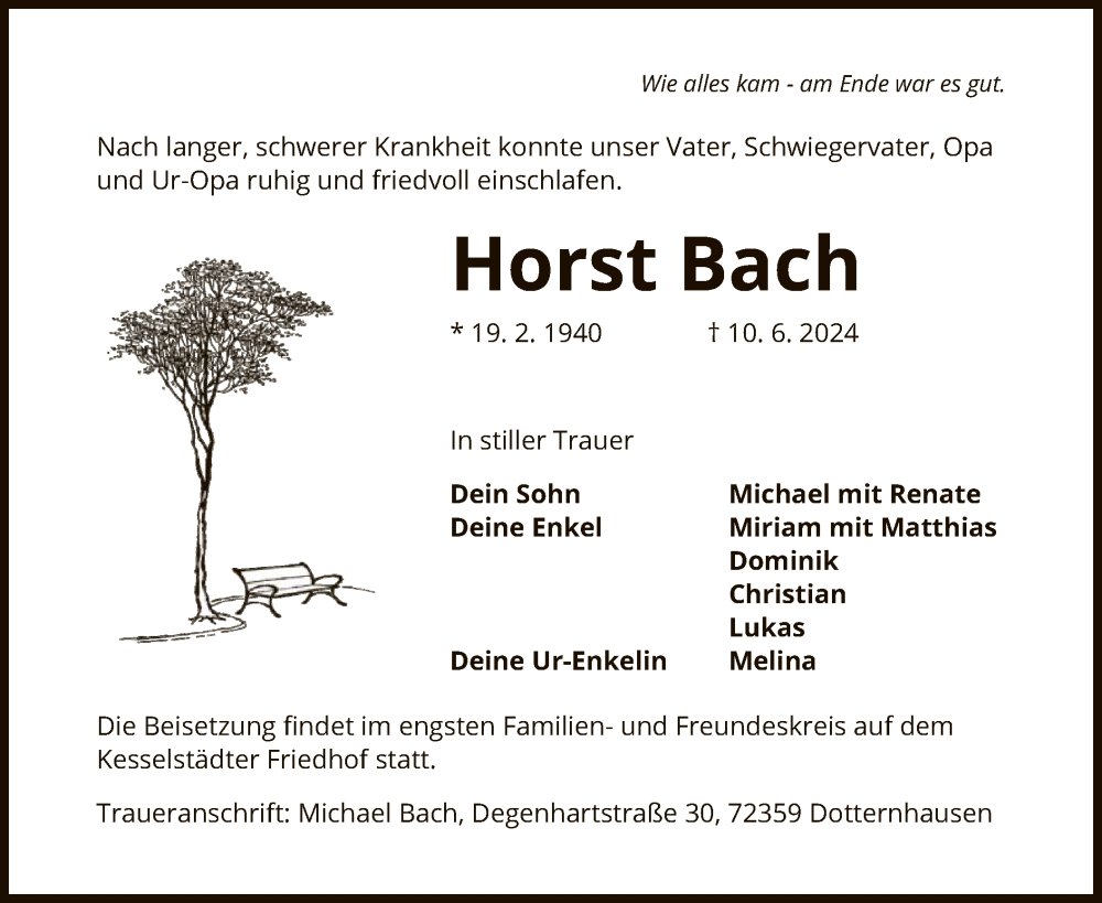  Traueranzeige für Horst Bach vom 22.06.2024 aus OF