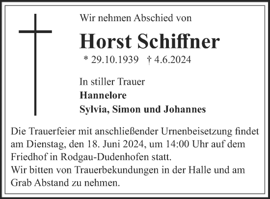 Traueranzeige von Horst Schiffner von OF