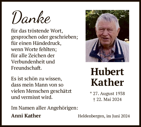 Traueranzeige von Hubert Kather von OF