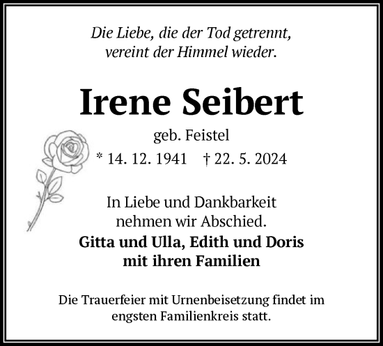 Traueranzeige von Irene Seibert von OF