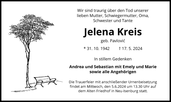 Traueranzeige von Jelena Kreis von OF