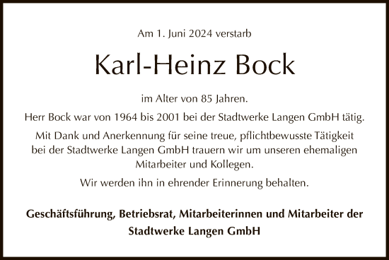 Traueranzeige von Karl-Heinz Bock von OFOF