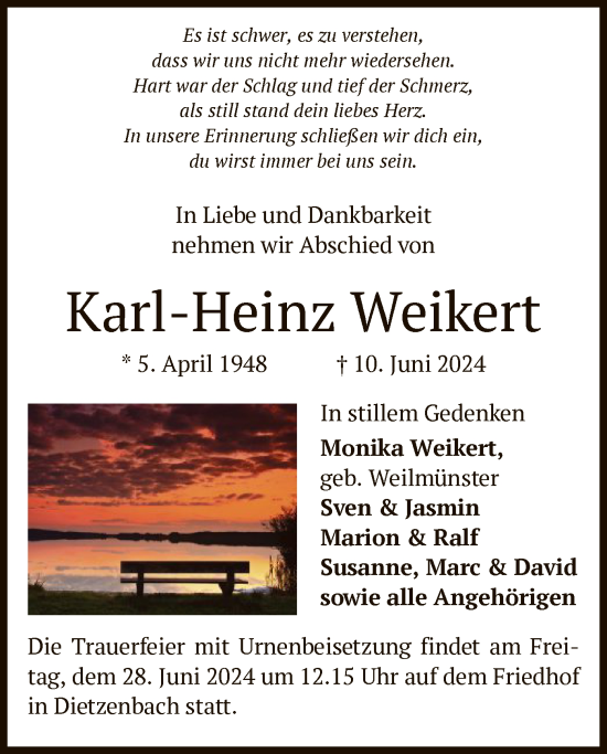 Traueranzeige von Karl-Heinz Weikert von OF