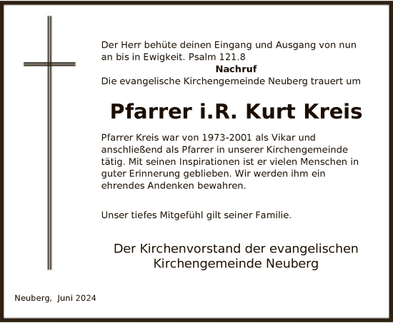 Traueranzeige von Kurt Kreis von OF