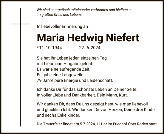 Traueranzeige von Maria Hedwig Niefert von OF